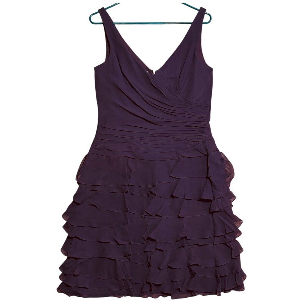 Kay Unger New York 100% Silk Sleeveless Tiered Dress In Plum Sz 10